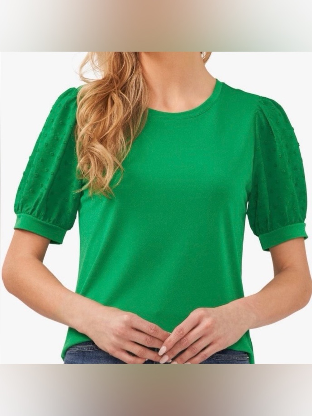 NWOT CeCe Emerald Green Puff Sleeve Knit Tee Women’s Size XL